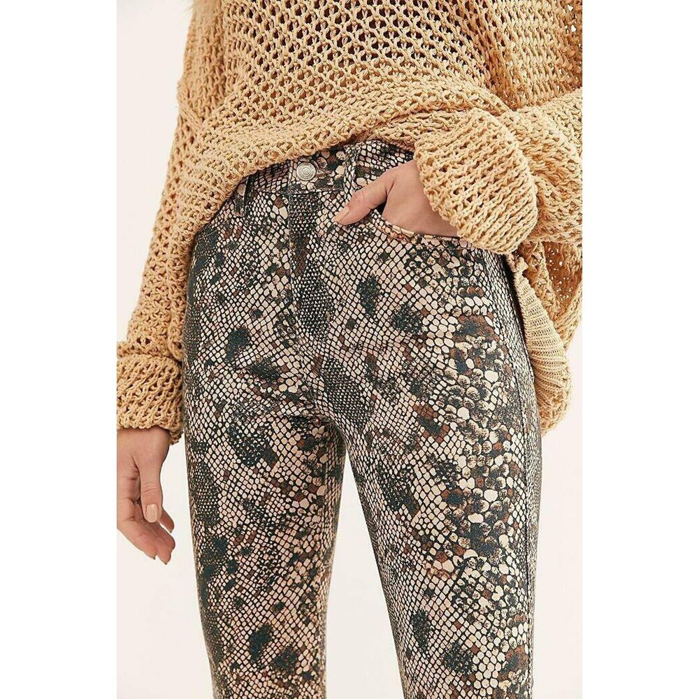 Free People Womens High Waist Jeggings Sz 24 Brown Snakeskin Stretch Raw Hem NWT - Picture 7 of 10